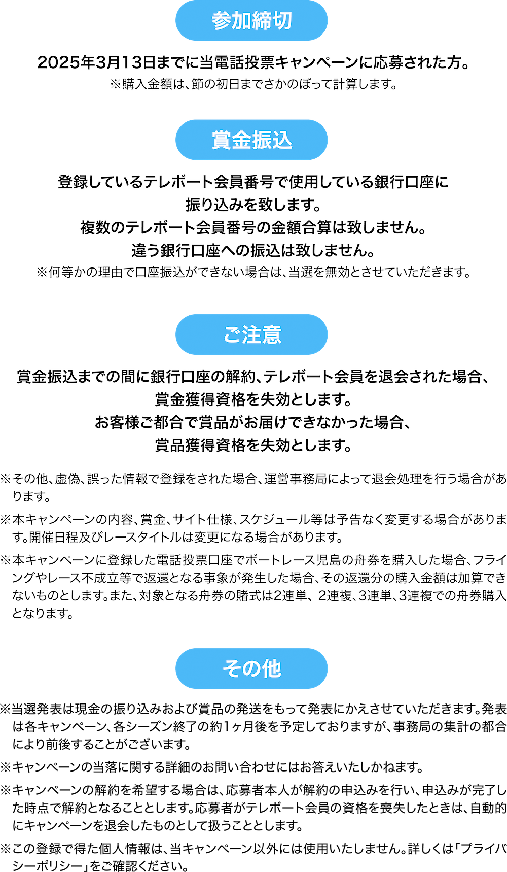 参加締切 賞金振込 ご注意